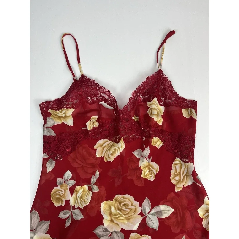 Vintage 90s‎ Victoria's Secret Red Floral Print Chemise Nightgown Sz S